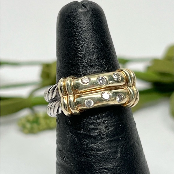 David Yurman Diamond Double Row Metro Cable Ring  .925/14K - Picture 2 of 11